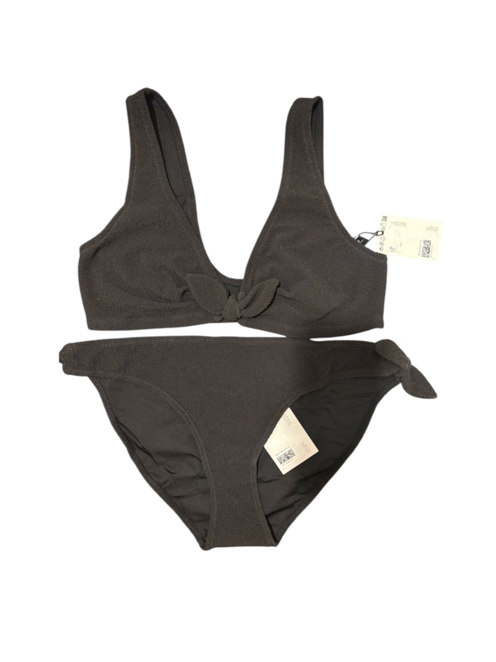 & Other Stories 2 Piece Crepe Knot Tie Bikini in Black Size 12 NWT